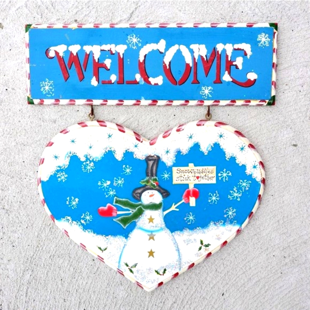 Welcome Snowman Wood Sign Home Decor Christmas Seasonal Holidays